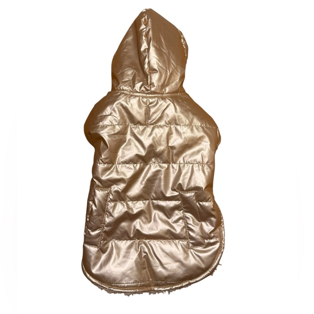 Hooded Dog Puffer Jacket in Pink Gold Size Small